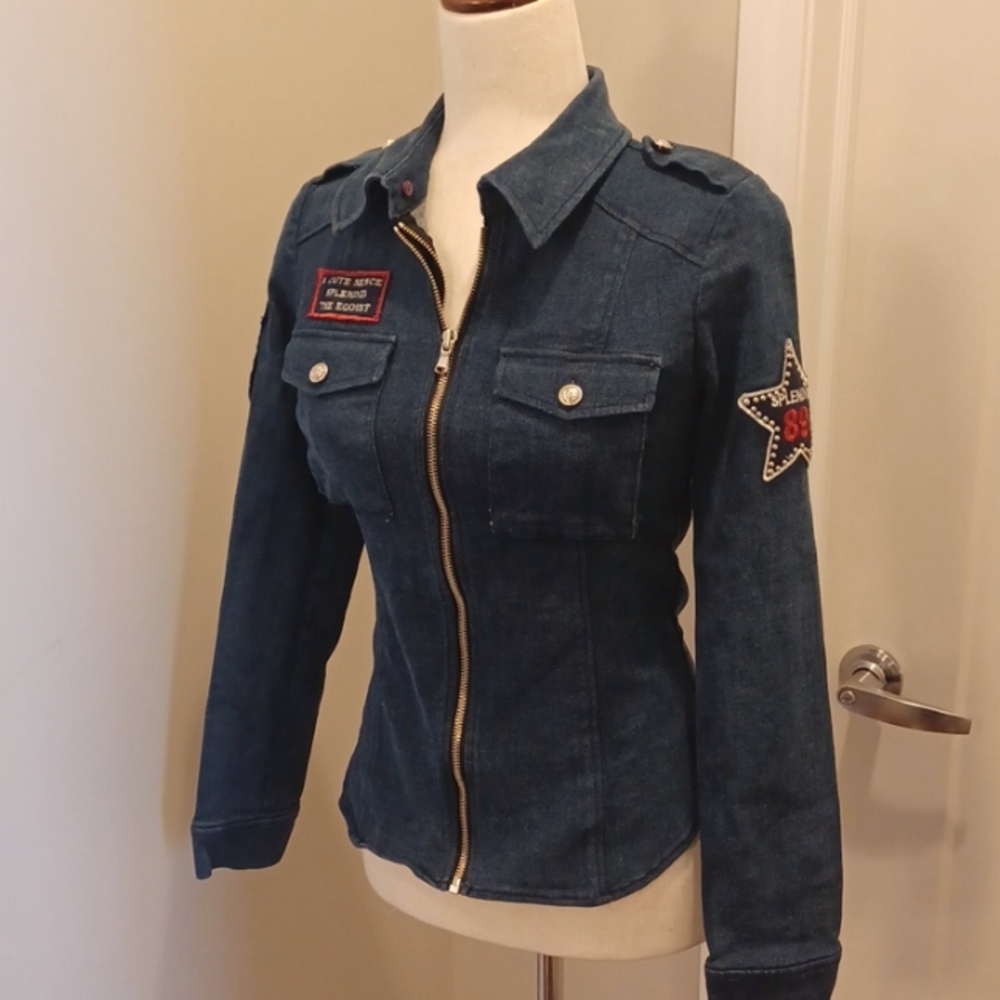 RARE Egoist stretchy blue jean military cow girl denim jacket cowgirl western 55 - Picture 2 of 16